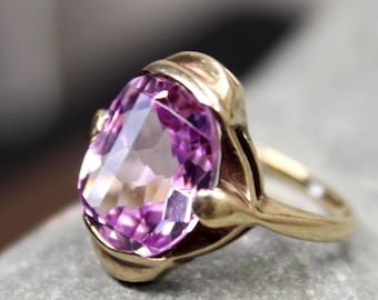 1950s Vintage Purple Sapphire Ring 10K Solid Gold 4ctw Purple Sapphire 10K Gold Ring 3.3 Grams Size 5 Large Purple Sapphire 10K Gold Ring