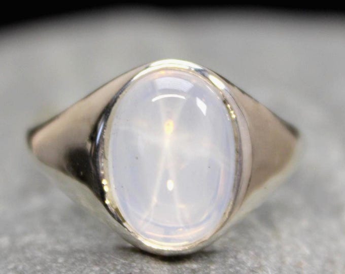 1980s Vintage 10Ct Natural White Star Sapphire Ring 5.6 Grams Size 13 Sterling Silver 925 Natural White Sapphire Ring Silver Vintage Ring