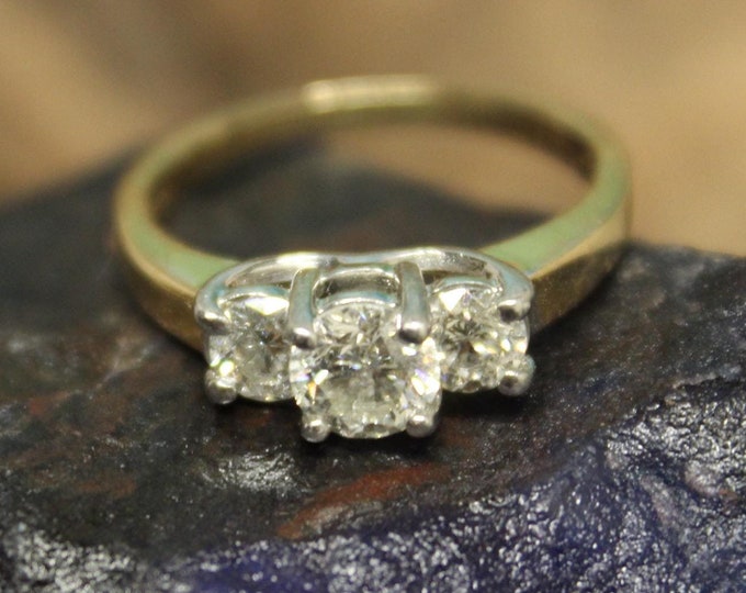 1990's Vintage 14K Solid Gold Platinum Diamond Engagement Ring 3.8 Grams Size 6 Diamond Ring 14K Ring Gold Diamond Ring Diamond Engagement
