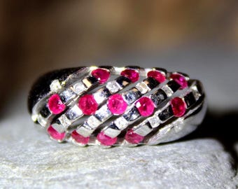 1990's Vintage Ruby Diamond Ring 10K Solid Gold Ruby Diamond Ring 4 Grams Size 7 Ruby Diamond Ruby Cocktail Ring Vintage Gold Rings Diamond