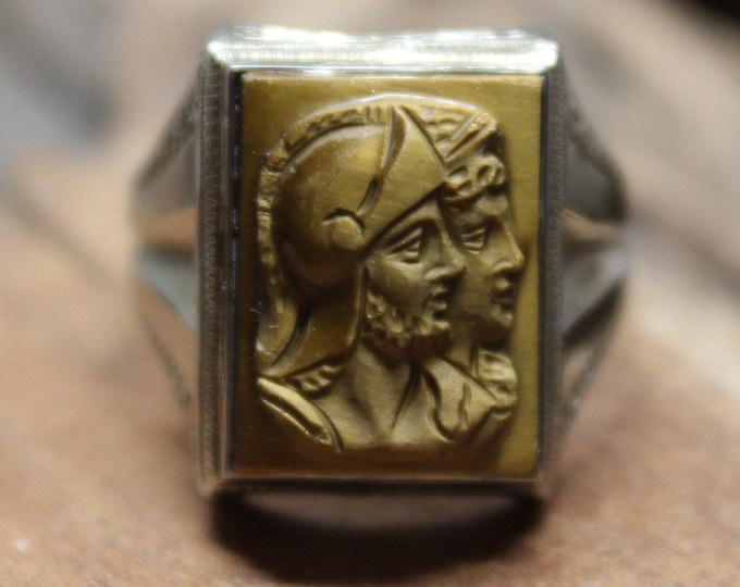 1940's Vintage  Mens 10K Ring Solid White Gold Ring Roman Soldier Ring 6.1 Grams Size 9 Ring Vintage White Gold Ring Men Vintage Gold  Rings