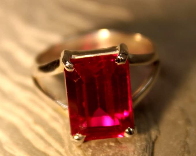 1980s Vintage Pink Sapphire Ring 4.4 Grams Size 7 Sterling Silver 925 Emerald Cut Natural Sapphire Ring Silver Vintage Pink Sapphire Ring
