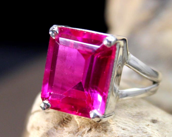 1980s Vintage Pink Sapphire Ring 5.1 Grams Size 6 Sterling Silver 925 Emerald Cut Natural Sapphire Ring Silver Vintage Pink Sapphire Ring