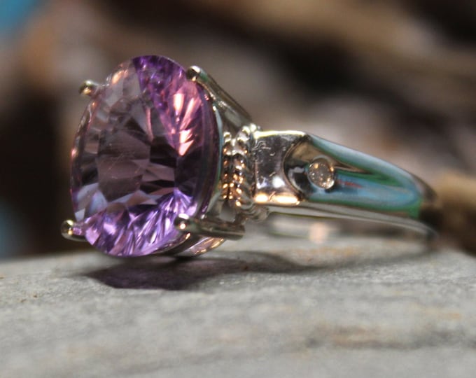 Vintage 1980s 10k Solid Gold 4ctw Amethyst & Diamond Ring 3.2 Grams Size 7 Solid 10K White Gold Diamond Rings Vintage Diamond Amethyst Rings