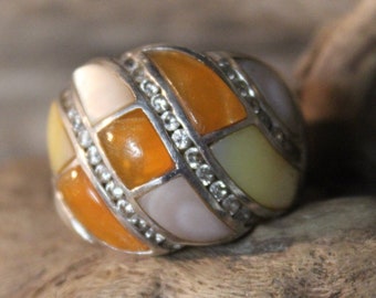 Vintage Sterling Silver Orange Carnelian Ring Size 8 Weight 15.1 Grams Ladies Vintage Rings Vintage MOP Ring Vintage cubic Zirconia Ring