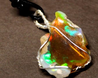Large Natural Ethiopian Welo Fire Opal 13Ct Welo Ethiopia Black Fire Opal Gemstone Pendant Necklace Large Fire Opal Ethiopian Fire Opal