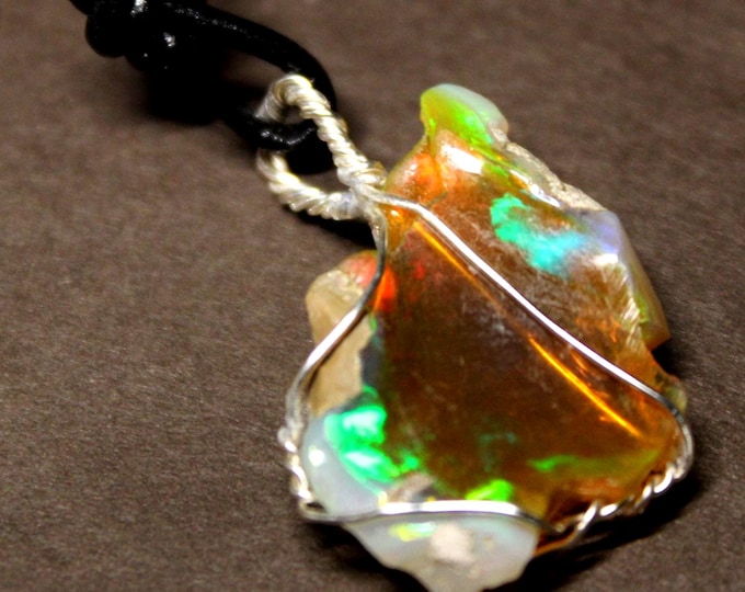 Large Natural Ethiopian Welo Fire Opal 13Ct Welo Ethiopia Black Fire Opal Gemstone Pendant Necklace Large Fire Opal Ethiopian Fire Opal
