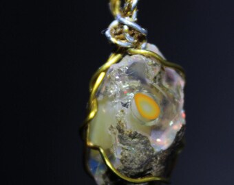 Large Natural Ethiopian Welo  Fire Opal 18Ct Welo Ethiopia Black Fire Opal Gemstone Pendant Necklace Large Fire Opal Ethiopian Fire Opal