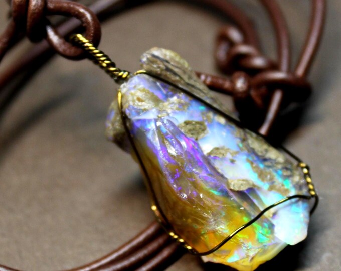 Large Natural Ethiopian Welo Fire Opal 48.5Ct Welo Ethiopia Black Fire Opal Gemstone Pendant Necklace Large Earth Mined Ethiopian Fire Opal