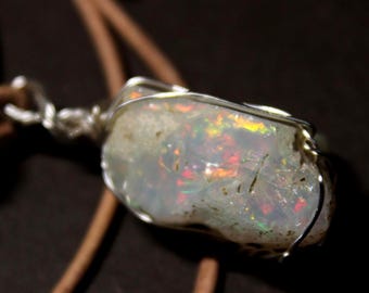 Large Natural Ethiopian Welo  Fire Opal 22.75Ct Welo Ethiopia Black Fire Opal Gemstone Pendant Necklace Large Fire Opal Ethiopian Fire Opal