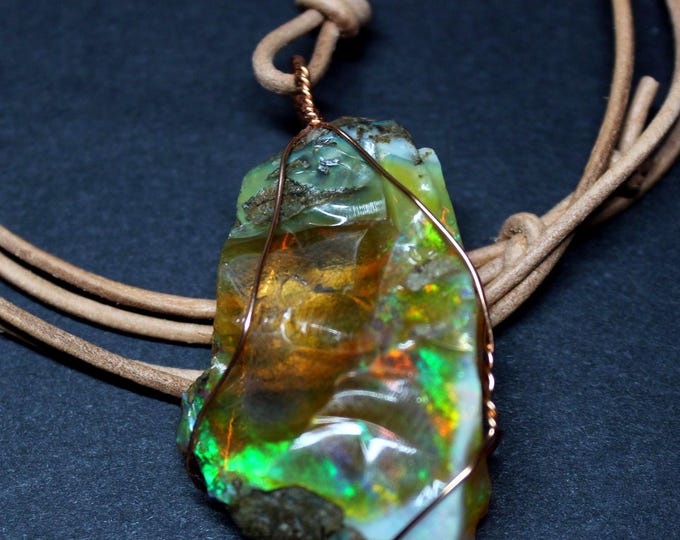 Large Natural Ethiopian Welo Fire Opal 57Ct Welo Ethiopia Untreated Black Fire Opal Pendant Necklace Large Earth Mined Ethiopian Fire Opal
