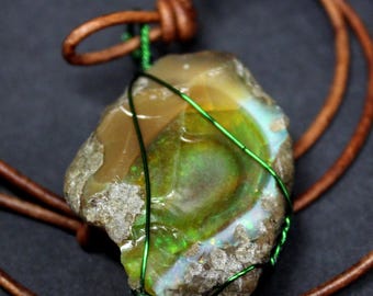 Large Natural Ethiopian Fire Opal 48ct Welo Ethiopian Untreated Fire Opal Pendant Adjustable Necklace Large Earth Mined Ethiopian Opal