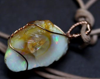 Large Natural Ethiopian Welo Fire Opal 38Ct Earthed Mined Fire Opal Gemstone Pendant Necklace Large Natural Untreated Raw Opal Pendant