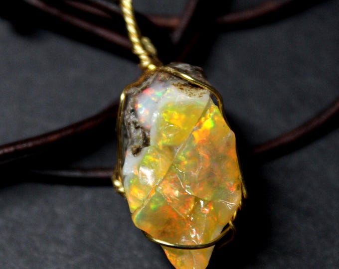 Natural Ethiopian Welo Fire Opal 15ct Welo Ethiopia Untreated Black Fire Opal Pendant Necklace Large Earth Mined Ethiopian Fire Opal