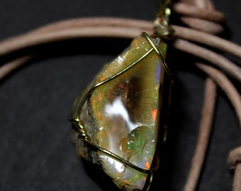 Large Natural Ethiopian Welo  Fire Opal 25Ct Welo Ethiopia Black Fire Opal Gemstone Pendant Necklace Large Fire Opal Ethiopian Fire Opal
