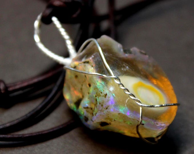 Large Natural Ethiopian Welo Fire Opal 43Ct Welo Ethiopia Black Fire Opal Gemstone Pendant Necklace Large Earth Mined Ethiopian Fire Opal