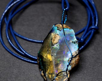 Large Natural Ethiopian Fire Opal 41.5ct Welo Ethiopian Untreated Fire Opal Pendant Adjustable Necklace Large Earth Mined Ethiopian Opal