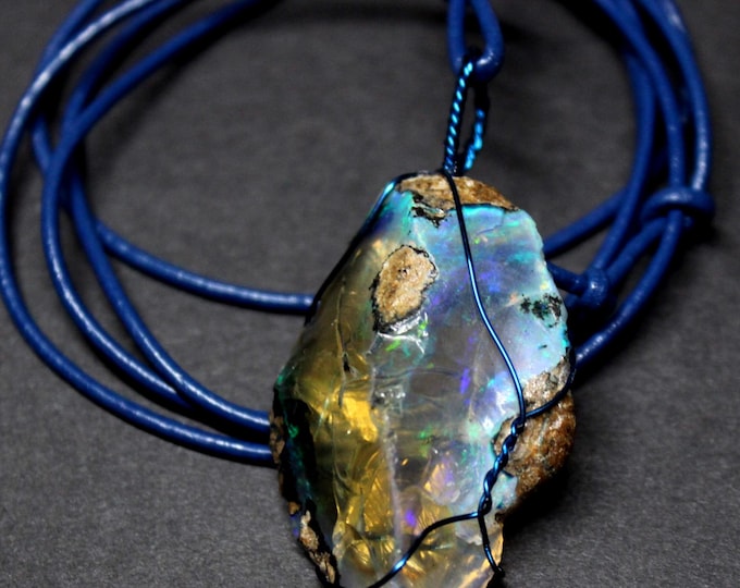 Large Natural Ethiopian Fire Opal 41.5ct Welo Ethiopian Untreated Fire Opal Pendant Adjustable Necklace Large Earth Mined Ethiopian Opal