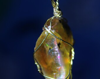 Large Natural Ethiopian Welo  Fire Opal 25Ct Welo Ethiopia Black Fire Opal Gemstone Pendant Necklace Large Fire Opal Ethiopian Fire Opal