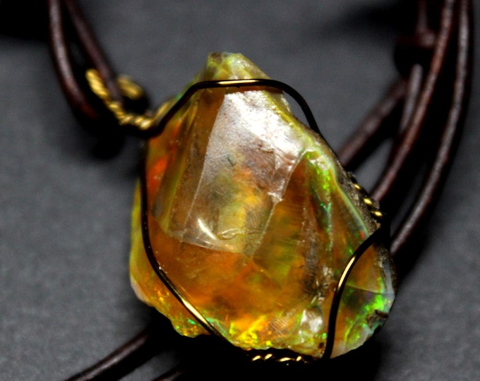 Large Natural Ethiopian Welo Fire Opal 25Ct Welo Ethiopia Untreated Black Fire Opal Pendant Necklace Large Earth Mined Ethiopian Fire Opal