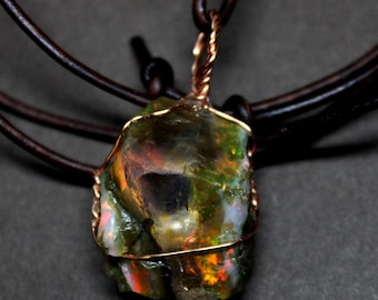 Large Natural Ethiopian Welo Fire Opal 31.5Ct Welo Ethiopia Untreated Black Fire Opal Pendant Necklace Large Earth Mined Ethiopian Fire Opal