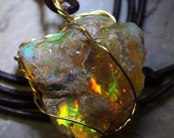 Large Natural Ethiopian Welo Fire Opal 35Ct Welo Ethiopia Black Fire Opal Gemstone Pendant Necklace Large Fire Opal Ethiopian Fire Opal