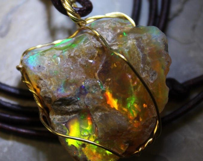 Large Natural Ethiopian Welo Fire Opal 35Ct Welo Ethiopia Black Fire Opal Gemstone Pendant Necklace Large Fire Opal Ethiopian Fire Opal