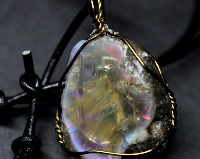 Large Natural Ethiopian Welo Fire Opal 32ct Welo Ethiopia Untreated Black Fire Opal Pendant Necklace Large Earth Mined Ethiopian Fire Opal