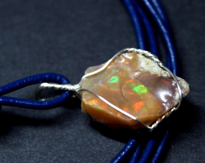 Natural Ethiopian Welo Fire Opal 13.5ct Welo Ethiopia Untreated Black Fire Opal Pendant Necklace Large Earth Mined Ethiopian Fire Opal