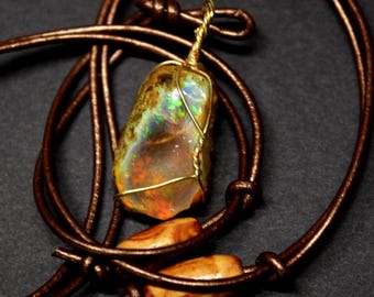 Large Natural Ethiopian Welo Fire Opal 23Ct Welo Ethiopia Black Fire Opal Gemstone Pendant Necklace Large Fire Opal Ethiopian Fire Opal