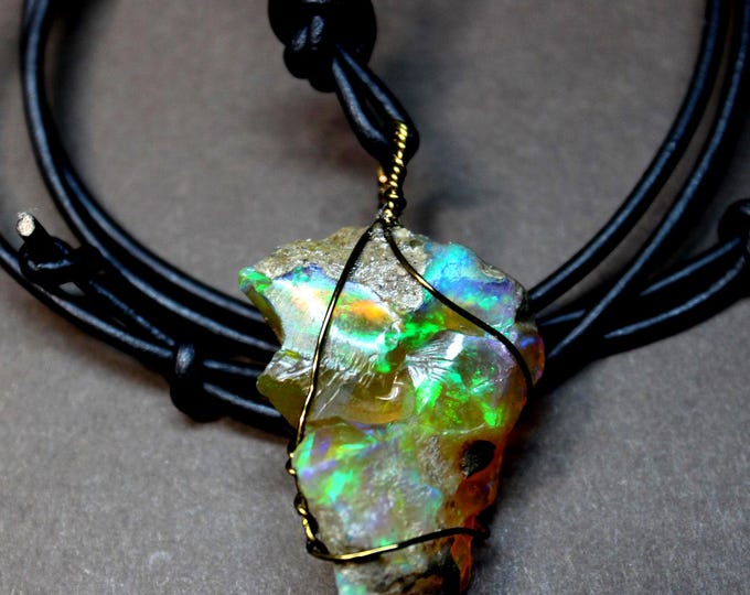 Large Natural Ethiopian Welo Fire Opal 39Ct Welo Ethiopia Black Fire Opal Gemstone Pendant Necklace Large Earth Mined Ethiopian Fire Opal