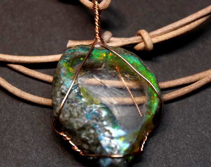 Large Natural Ethiopian Welo Fire Opal 40Ct Welo Ethiopia Black Fire Opal Gemstone Pendant Necklace Large Earth Mined Ethiopian Fire Opal