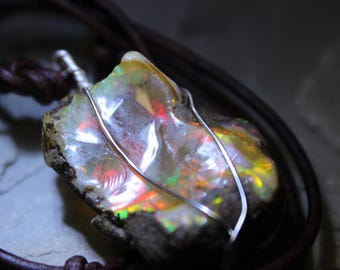 Large Natural Ethiopian Welo Fire Opal 33Ct Welo Ethiopia Large Fire Opal Gemstone Pendant Necklace Large Natural Raw Opal Pendant Opal