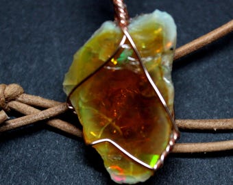 Large Natural Ethiopian Welo Fire Opal 17ct Welo Ethiopia Untreated Black Fire Opal Pendant Necklace Large Earth Mined Ethiopian Fire Opal