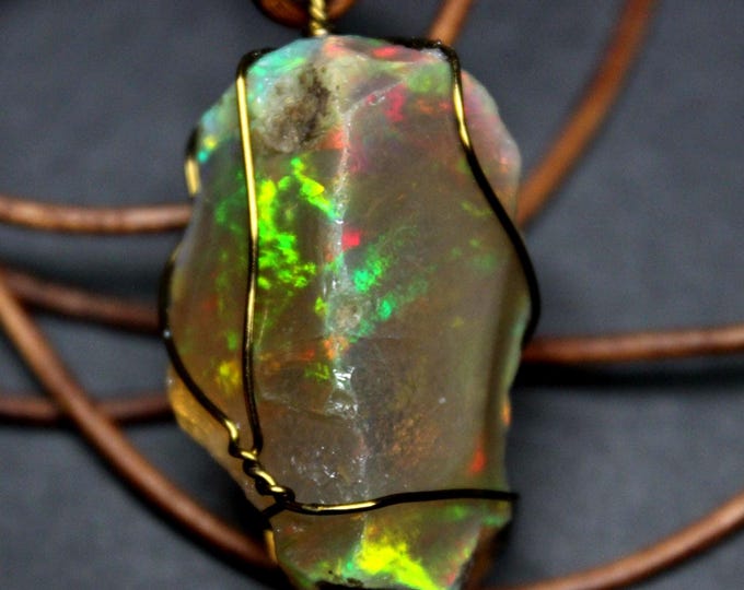 Large Natural Ethiopian Fire Opal 53ct Welo Ethiopian Untreated Fire Opal Pendant Adjustable Necklace Large Earth Mined Ethiopian Opal