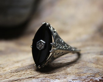 Onyx Diamond Ring Etsy