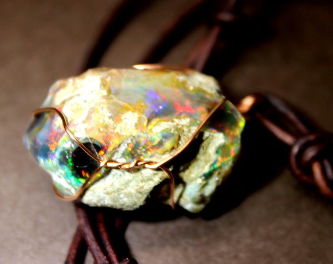 Large Natural Ethiopian Welo Fire Opal 46Ct Welo Ethiopia Black Fire Opal Gemstone Pendant Necklace Large Fire Opal Ethiopian Fire Opal