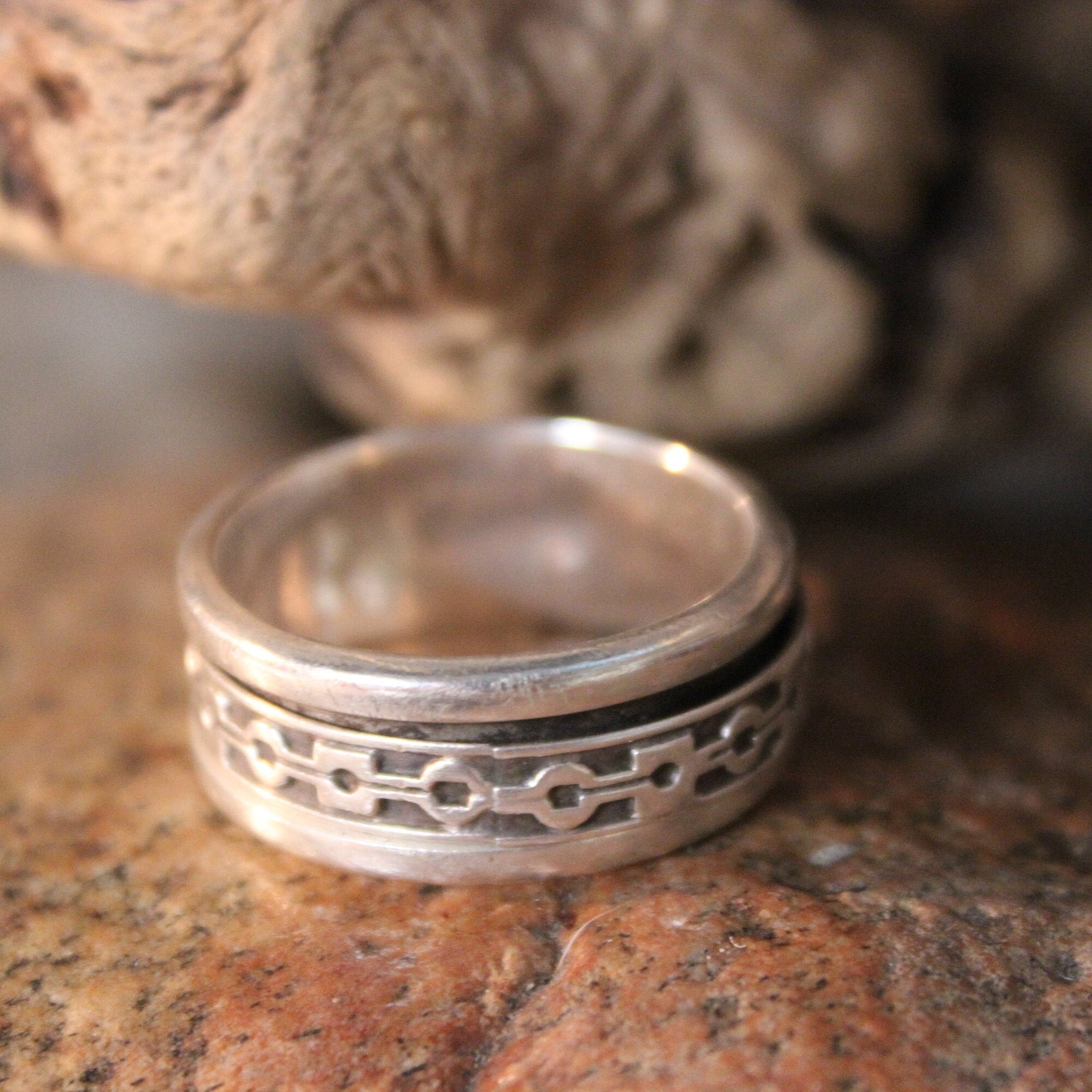 Large Mens Ring Mexico Sterling Silver Mens Spinner Ring 10.7 Grams