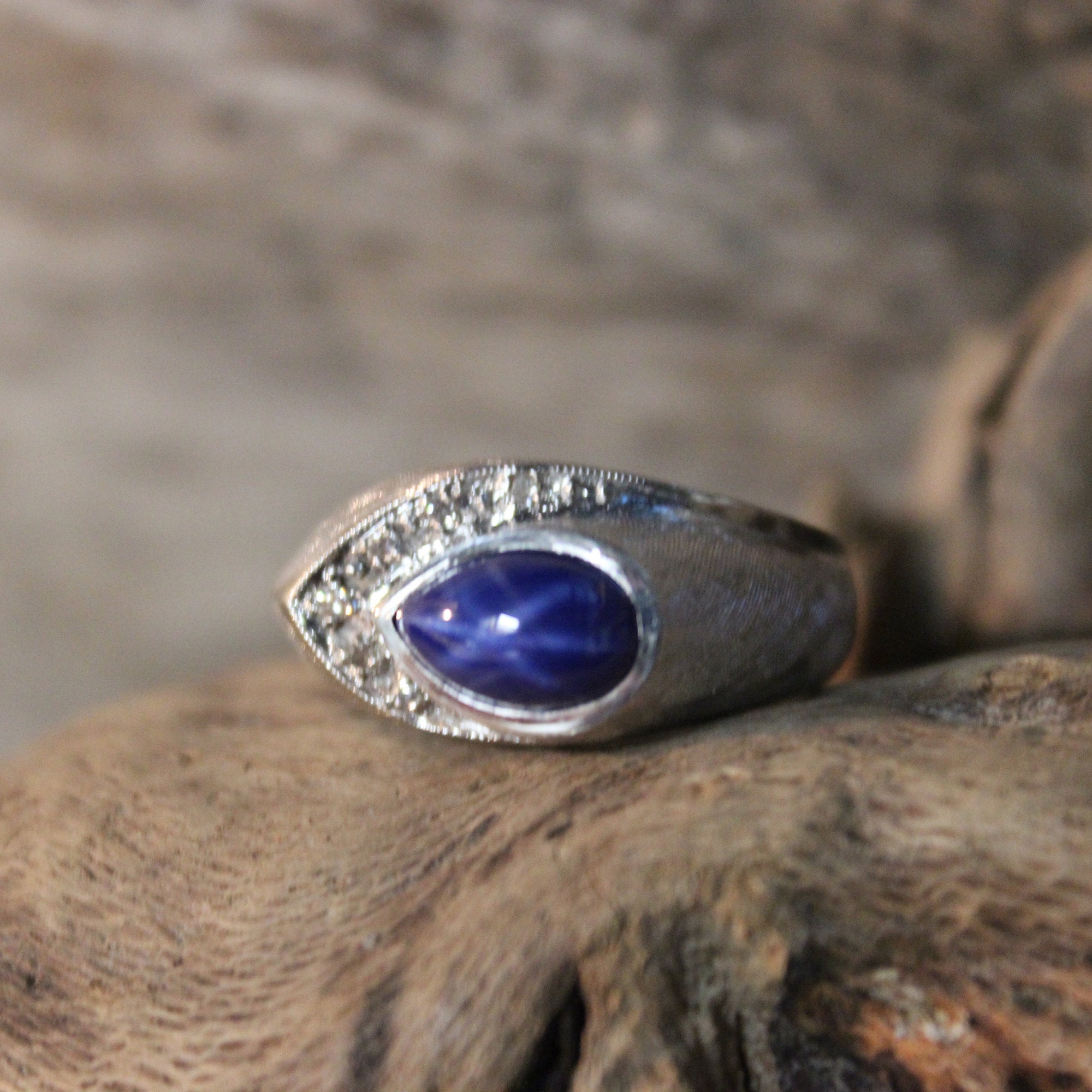 1980's Vintage Blue Star Sapphire & Diamond Ring 10K Solid Gold Mens ...