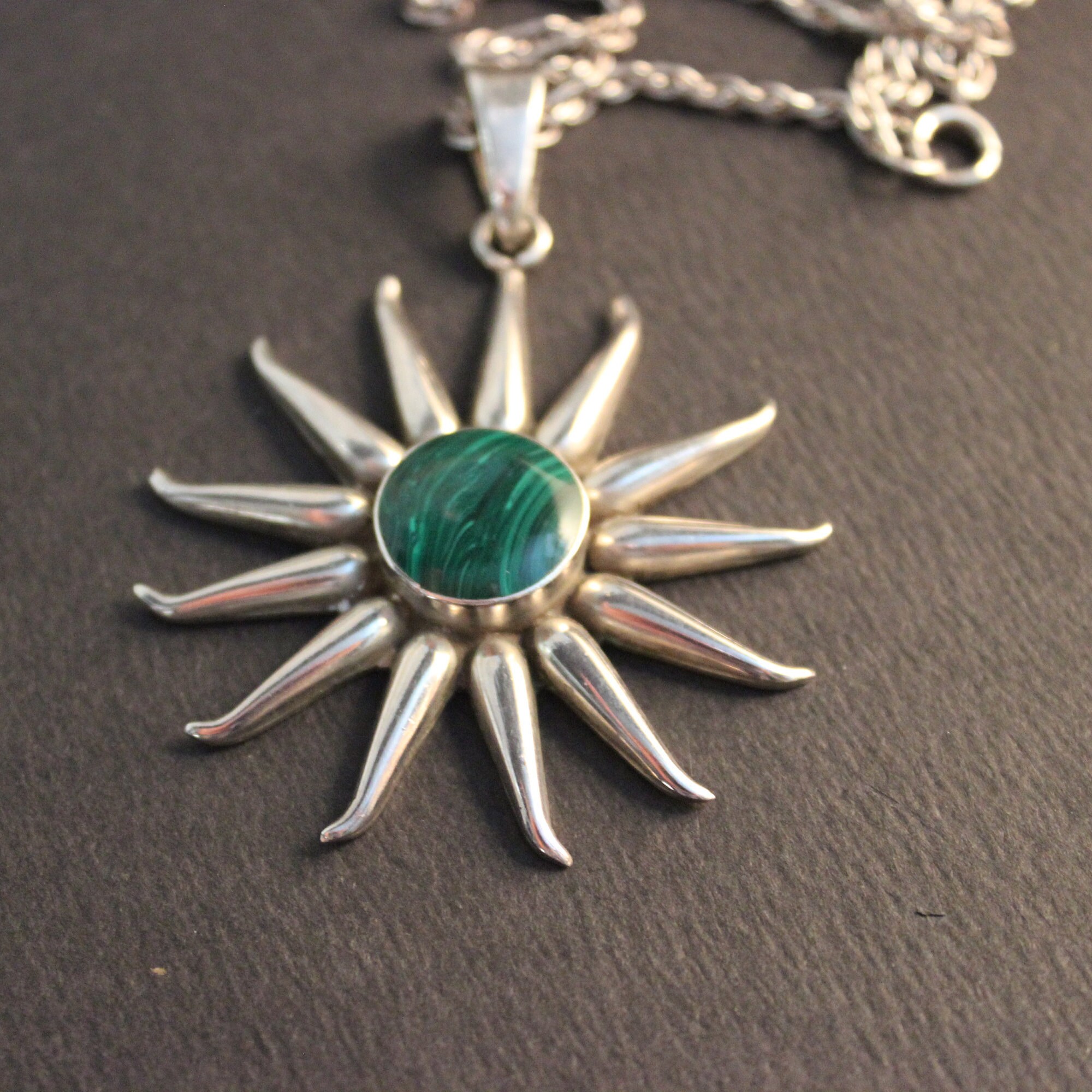 Sun Pendant & Necklace Vintage Mexico Sterling Heavy 28.3 Grams Large