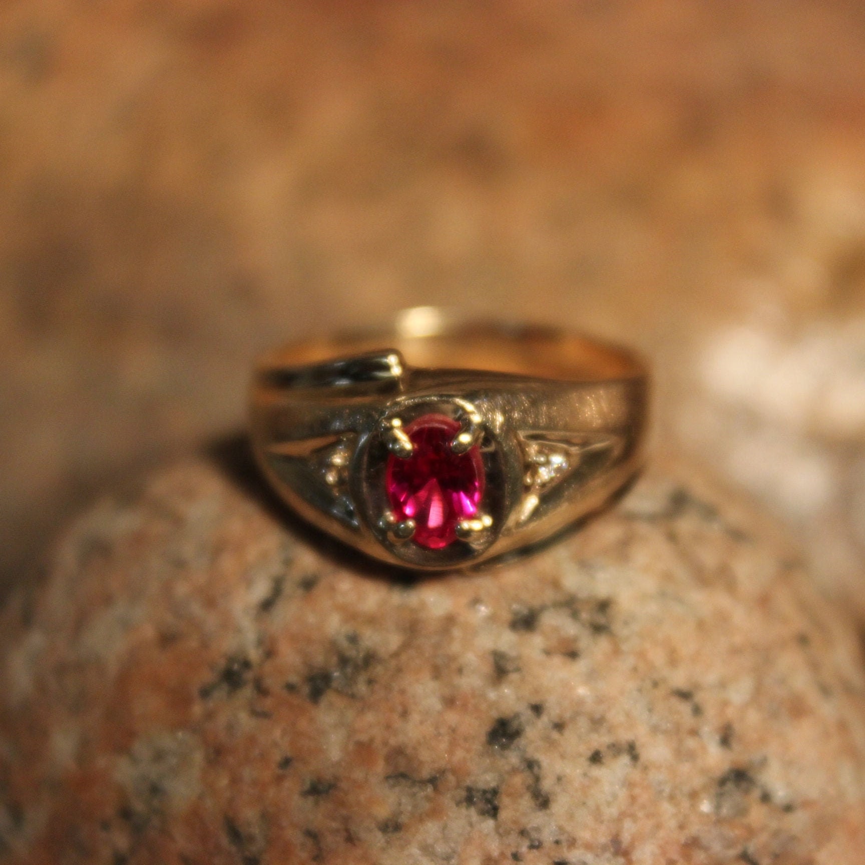 1980's Mens Ruby Diamond Ring Mens 10K Yellow Gold Diamond Ring 5 Grams