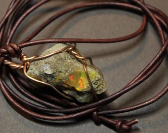 Large Natural Ethiopian Welo  Fire Opal 33.80.Ct Welo Ethiopia Black Fire Opal Gemstone Pendant Necklace Large Fire Opal Ethiopian Fire Opal