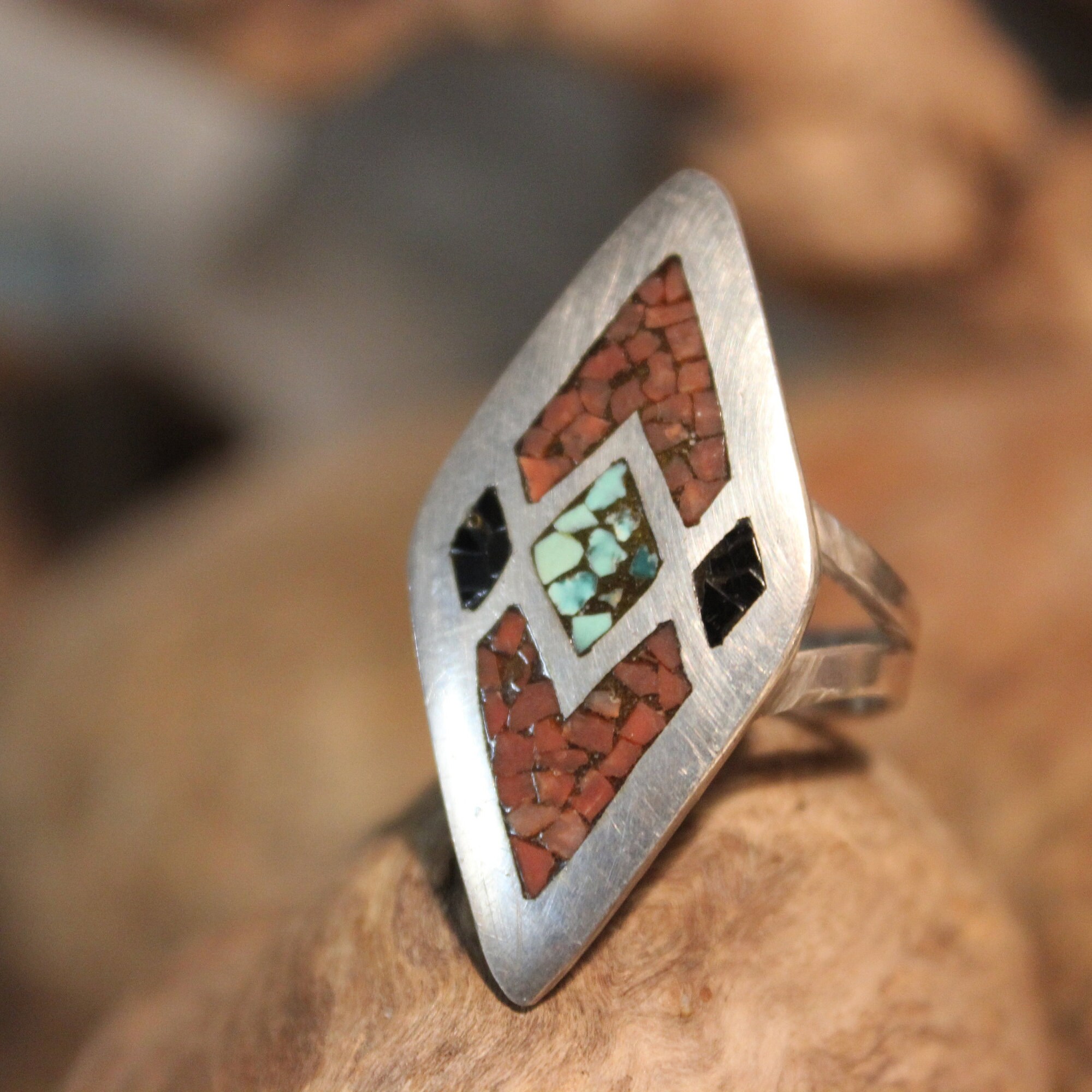 Large Vintage Zuni Ring Native American Sterling Silver Ring Size 9