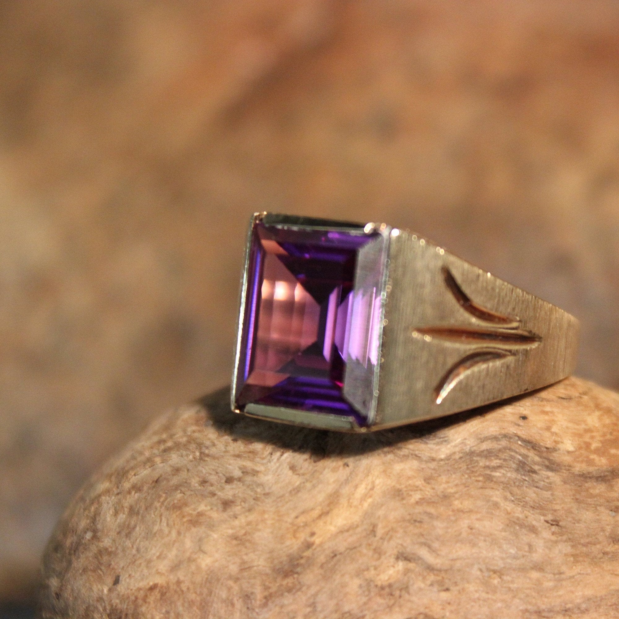 Rare Mens Large Alexandrite Ring 10K Solid Gold Mens Ring 5.2 Grams