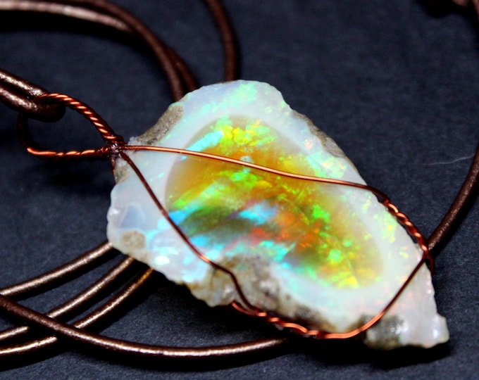 Large Natural Ethiopian Fire Opal 29ct Welo Ethiopian Untreated Fire Opal Pendant Adjustable Necklace Large Earth Mined Ethiopian Opal