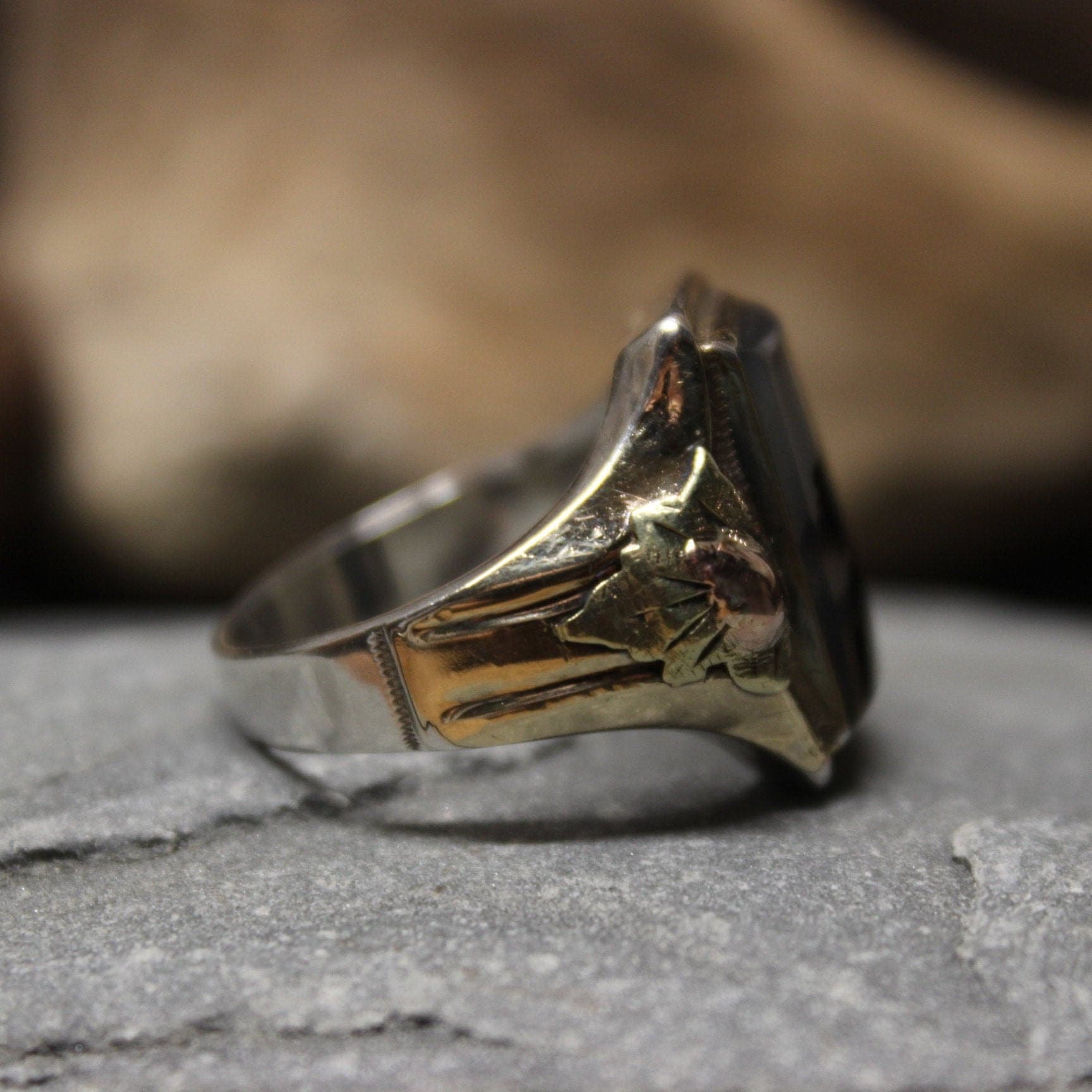 UK Vintage Silver × Gold Ring K10 × 素晴らし 925