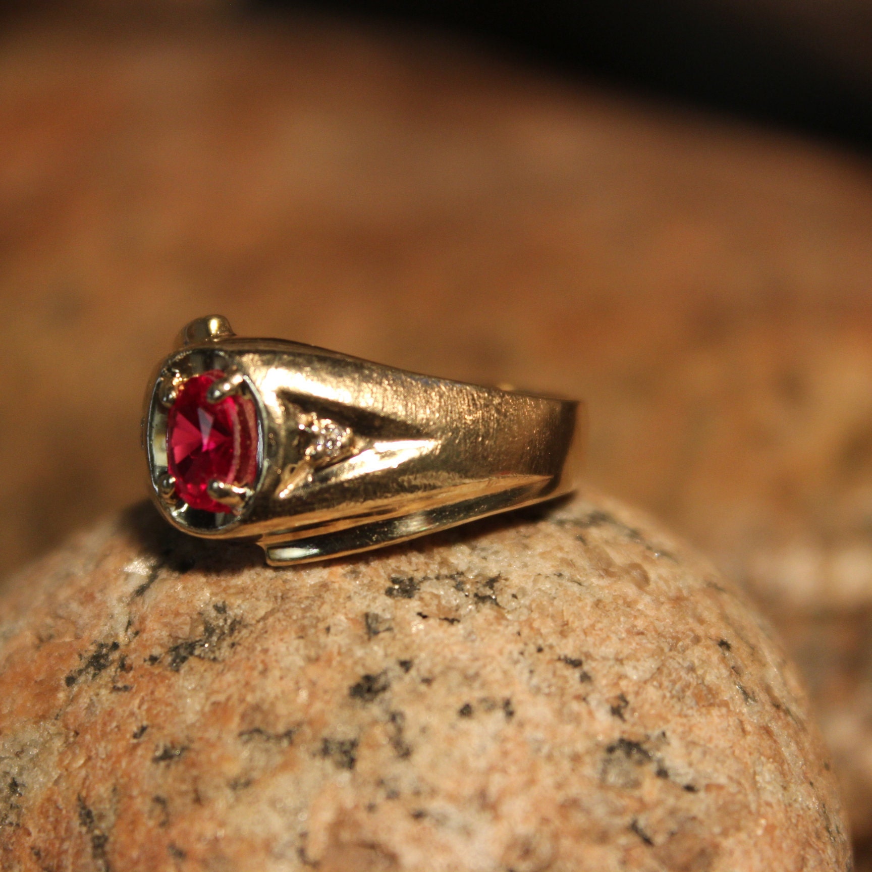 1980's Mens Ruby Diamond Ring Mens 10K Yellow Gold Diamond Ring 5 Grams ...