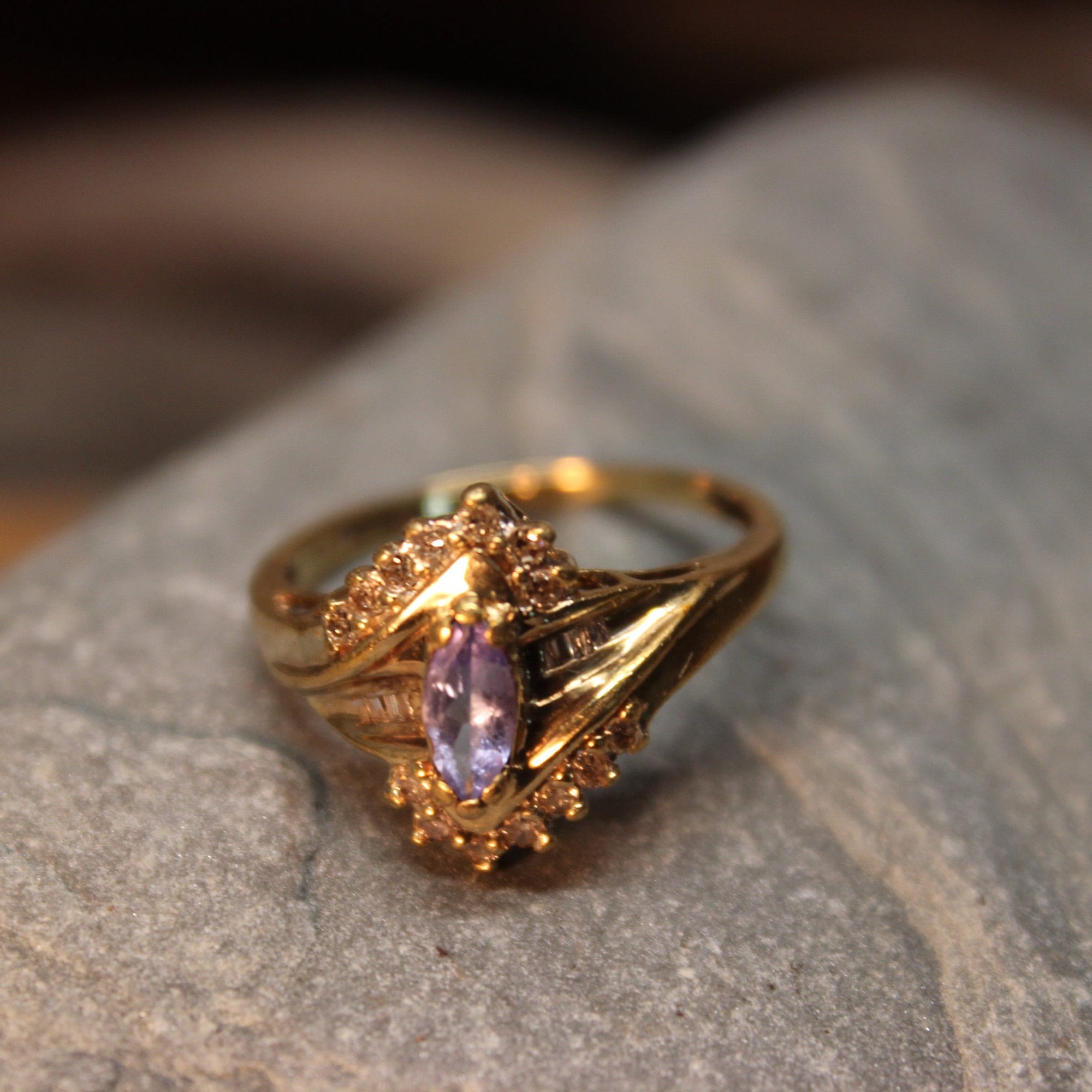 Antique Victorian 14K Yellow Gold Rose Cut Diamond Amethyst Engagement –  The Antique Parlour