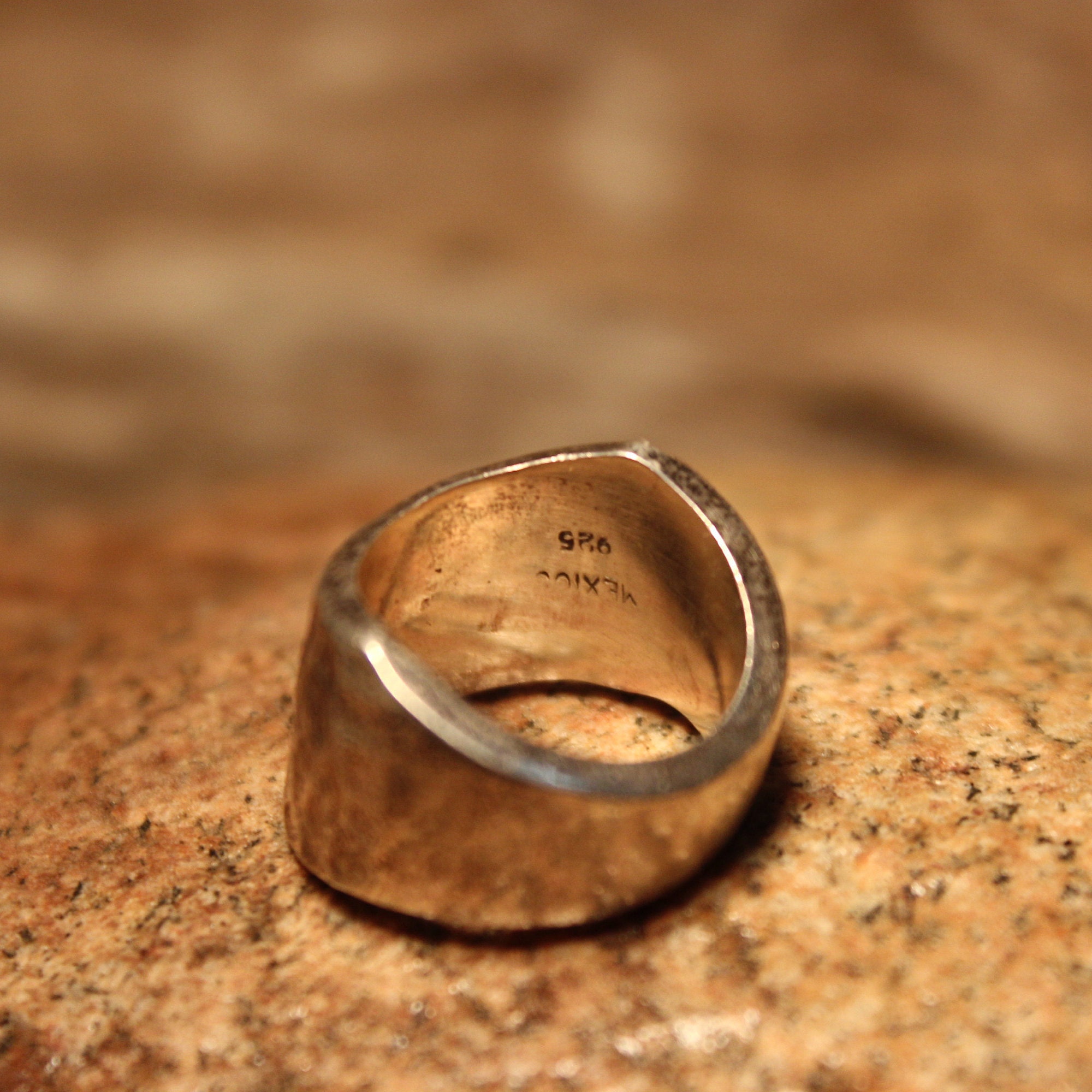 Mens Ring Mexico Large Silver Hammered Ring Sterling Silver Ring 14.5