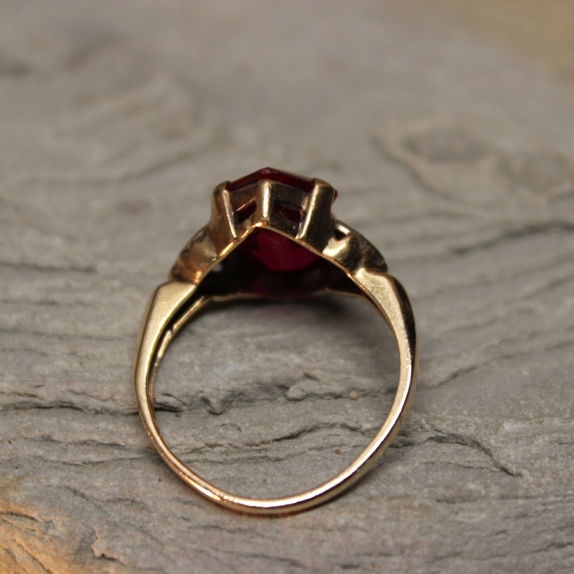 1930s Vintage Solid Gold Ruby Diamond Ring 10K Gold Ruby Deco Ring 3.1 ...